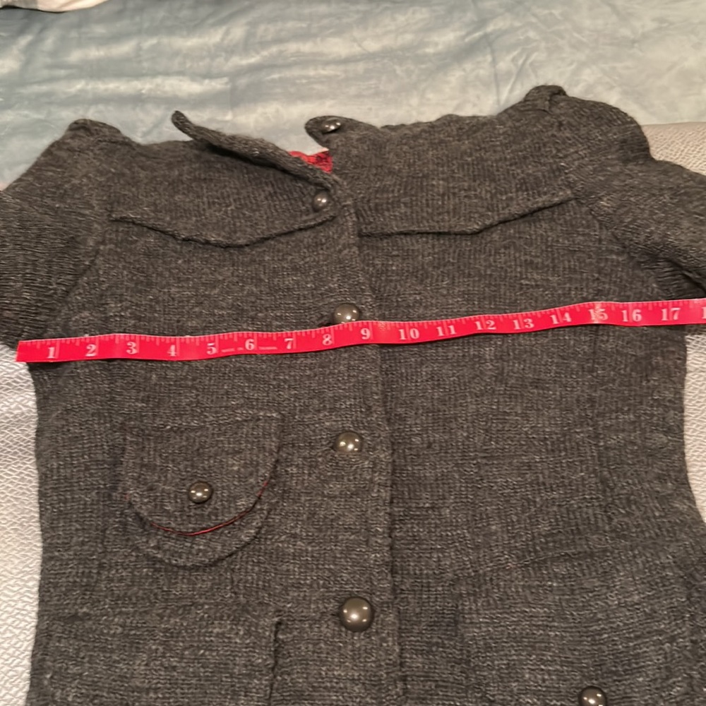 FREE PEOPLE Sweater/Jacket with Yoke and Belt Detail Gray and Red Size M - Picture 11 of 14